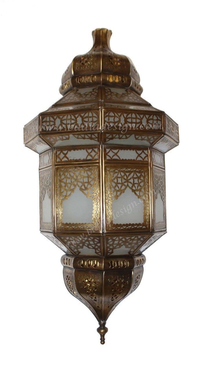 Tall Brass Wall Sconce with White Glass