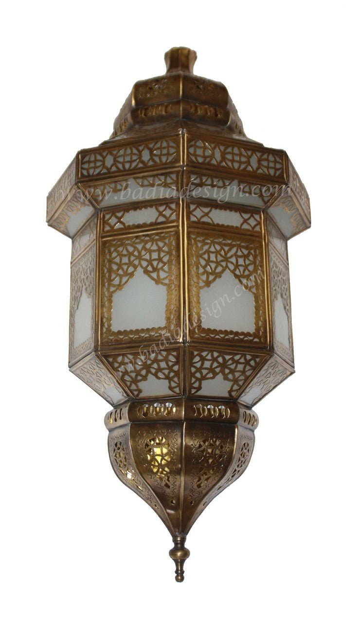 Tall Brass Wall Sconce with White Glass