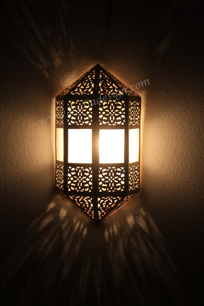 Brass Wall Sconce with White Glass