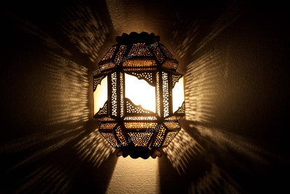 Brass Wall Sconce with White Glass