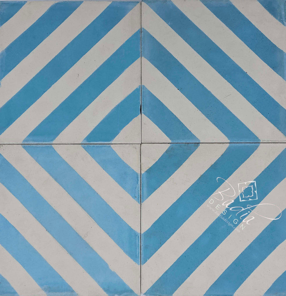 Moroccan Blue and White Striped Cement Floor Tile - CT125