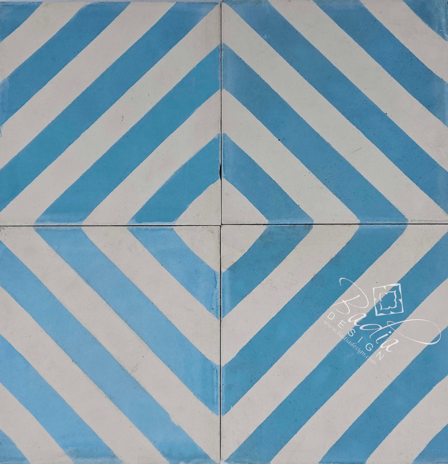 Moroccan Blue and White Striped Cement Floor Tile - CT125