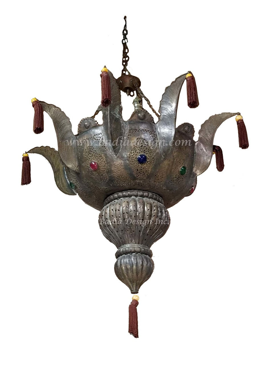 Moroccan Silver Hanging Chandelier with Multi-Color Glass Details