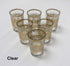 Set of Six Moroccan Clear and Frosted Tea Glasses with Gold Motif