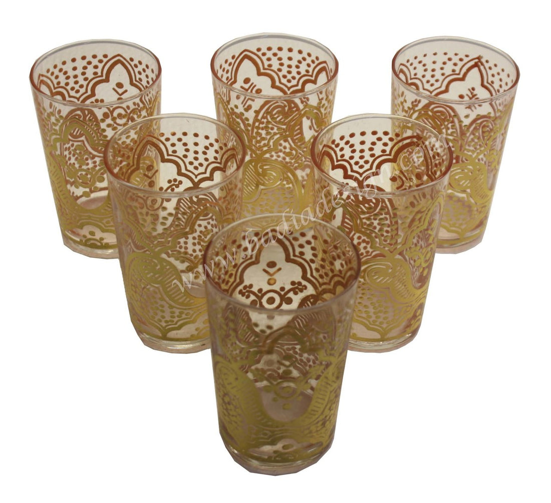 Gold Motif Clear Tea Glass Set - Pack of 6