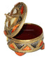 Small Round Moroccan Metal Jewelry Box with Bone Inlay