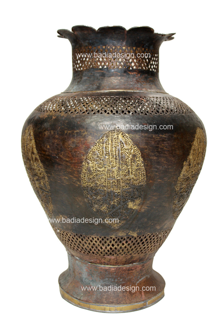 Moroccan Aged Vintage Embossed Brass Vase