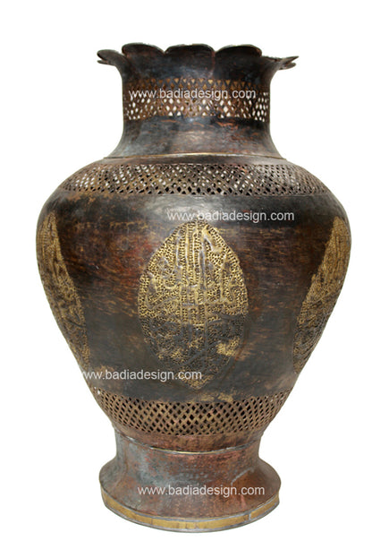 Moroccan Aged Vintage Embossed Brass Vase