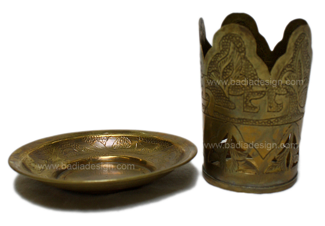 Decorative Moroccan Brass Tea Glass Holder Set