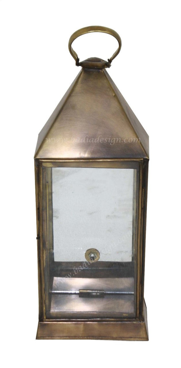 Moroccan Brass Standing or Hanging Floor Lantern with Clear Glass