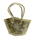 Gold glittery handbag with handles on a white background