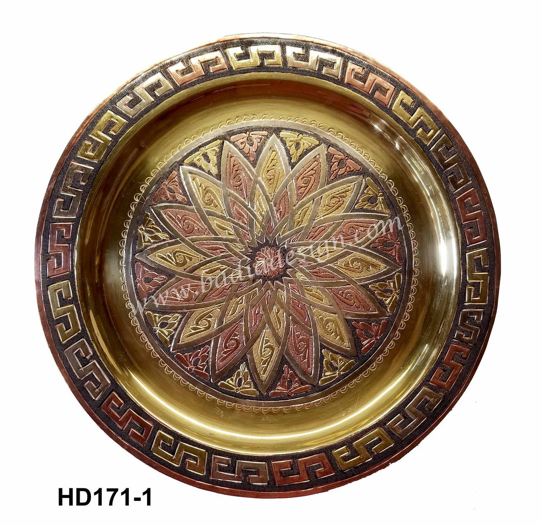 Round Moroccan Brass Engraved Serving Tray