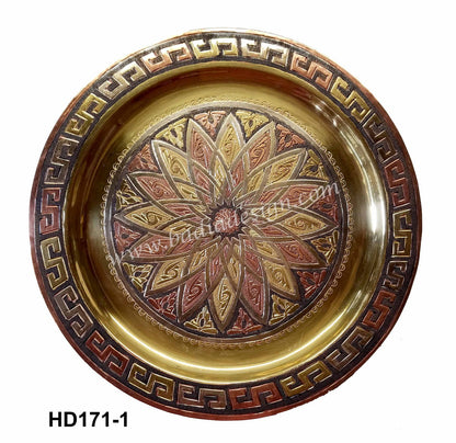 Round Moroccan Brass Engraved Serving Tray