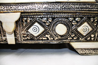 Embossed Metal Jewelry Box with White Bone Inlay
