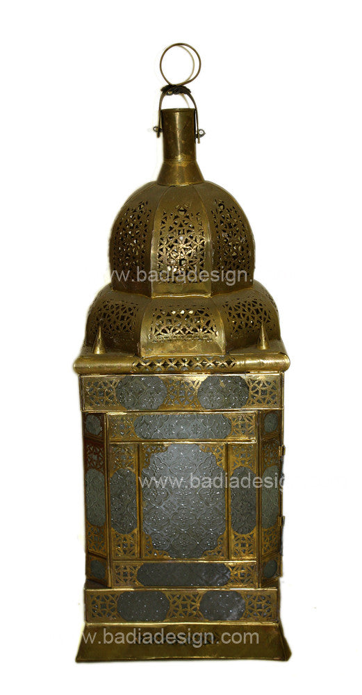 Tall Moroccan Brass Floor Lantern with Frosted Glass