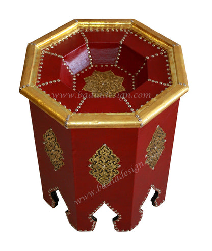 Octagon Embossed Metal and Leather Table