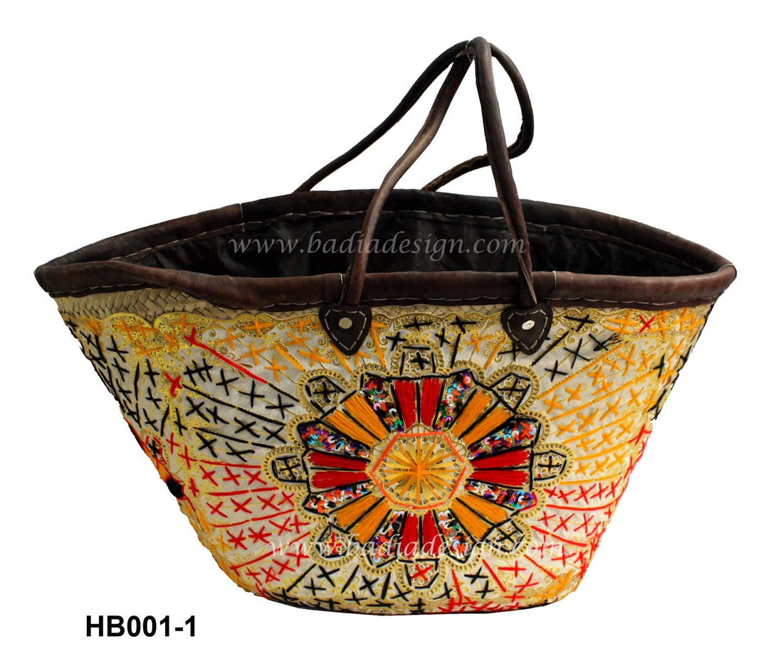 Colorful Moroccan Raffia Handbag of red and gold color