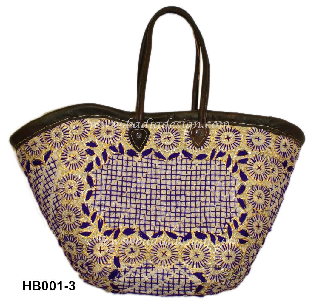 Colorful Moroccan Raffia Handbag of purple and beige color