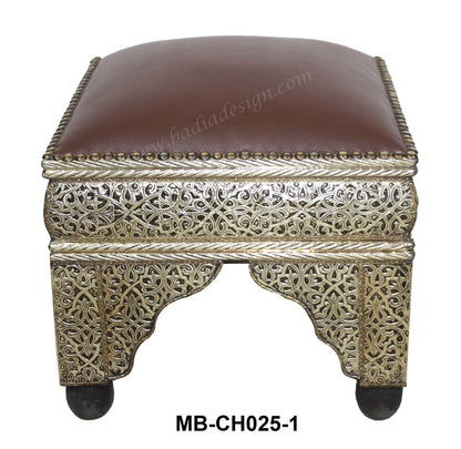 Embossed Metal and Bone Leather Ottoman