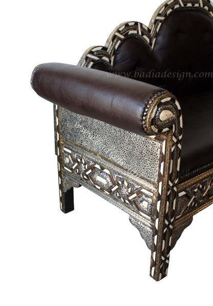Embossed Metal Bone Inlay Sofa with Leather Seat