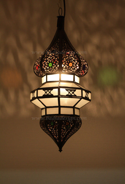 Moroccan Lighting Fixture with Multi Color Glass