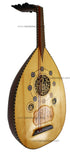 Wooden lute with decorative elements on a white background