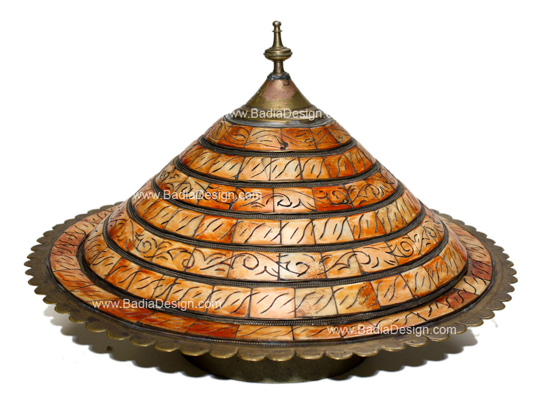 Moroccan Brass Embossed and Bone Inlay Tajine