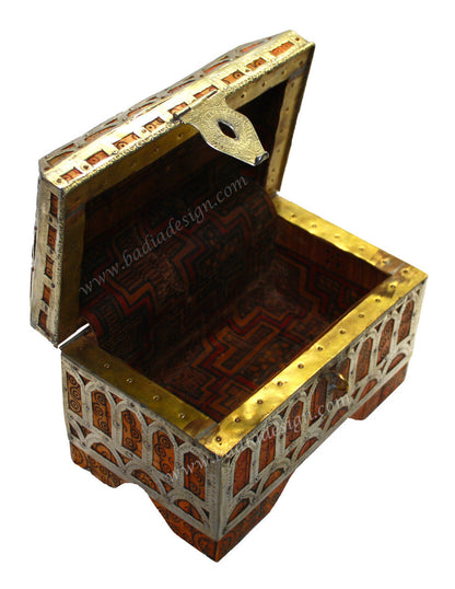 Moroccan Metal and Bone Jewelry Box with open lid