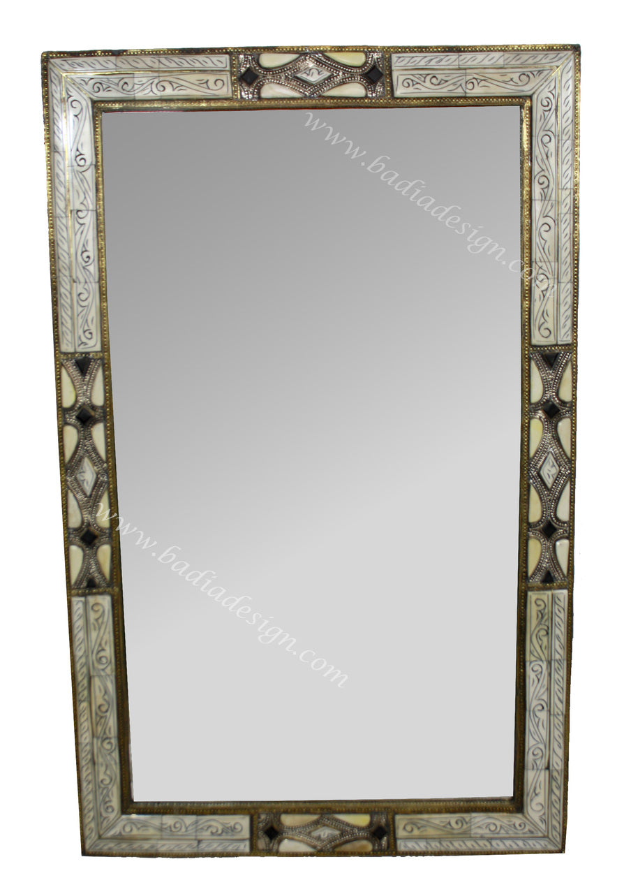 Embossed Metal and Bone Inlay Mirror