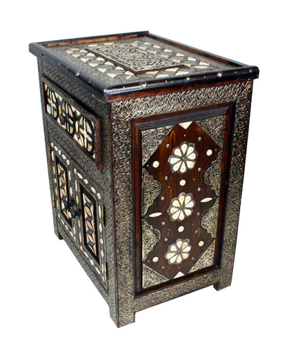 Intricate Metal and White Bone Inlay Nightstand