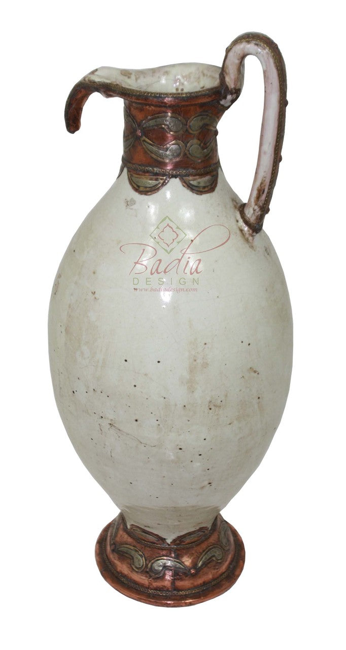 White Hand Painted Metal and Ceramic Vase