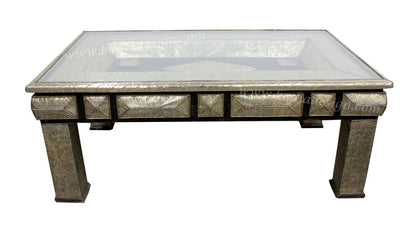 Carved Metal Coffee Table with Glass Top