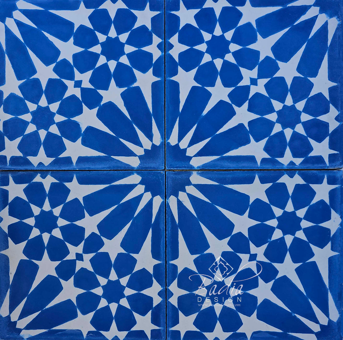 Moroccan Blue and White Cement Floor Tile - CT119
