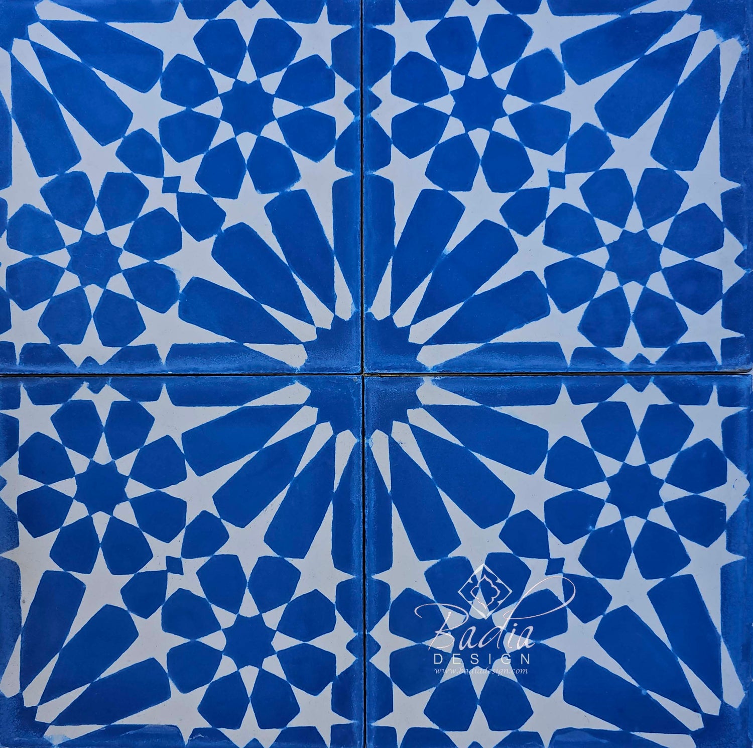 Moroccan Blue and White Cement Floor Tile - CT119