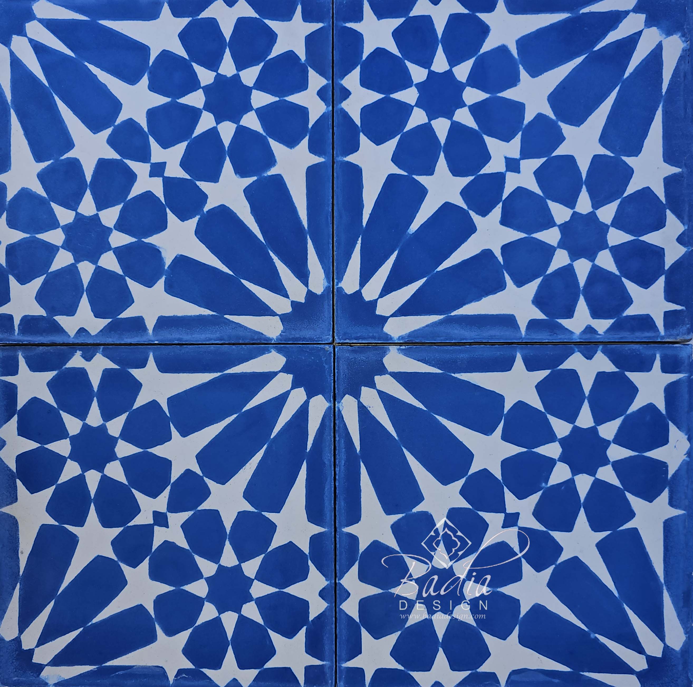 Moroccan Blue and White Cement Floor Tile - CT119