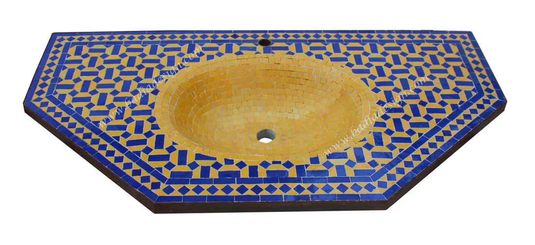 Blue and Yellow Moroccan Mosaic Tile Sink Top
