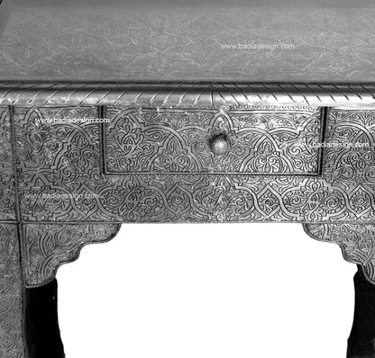 Embossed Metal Nightstand with Glass Top