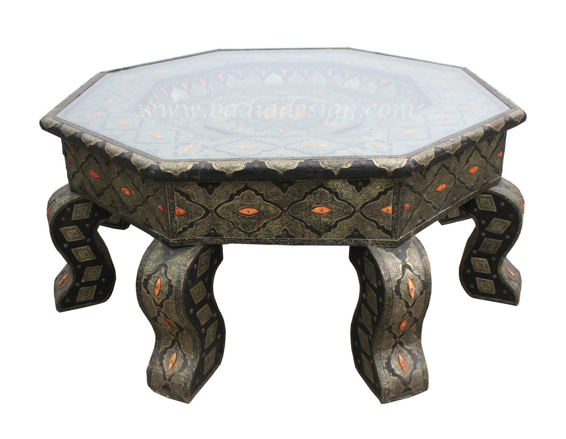Embossed Metal and Bone Inlay Octagon Table
