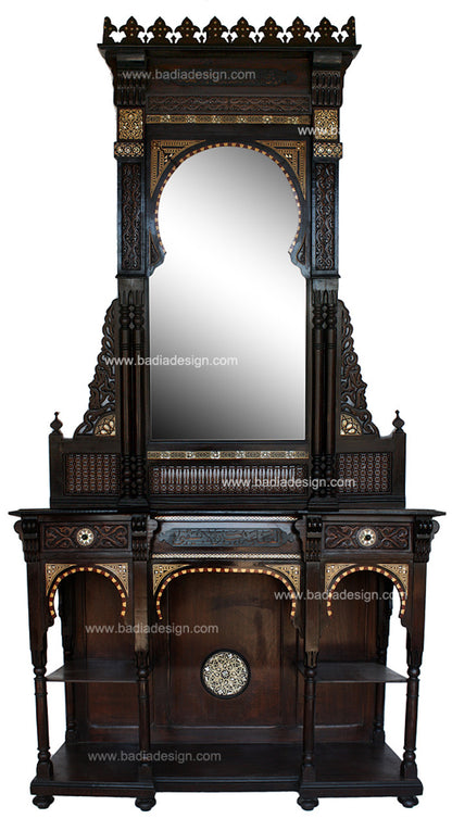 Ornate Mother of Pearl Inlay Cabinet with Mirror