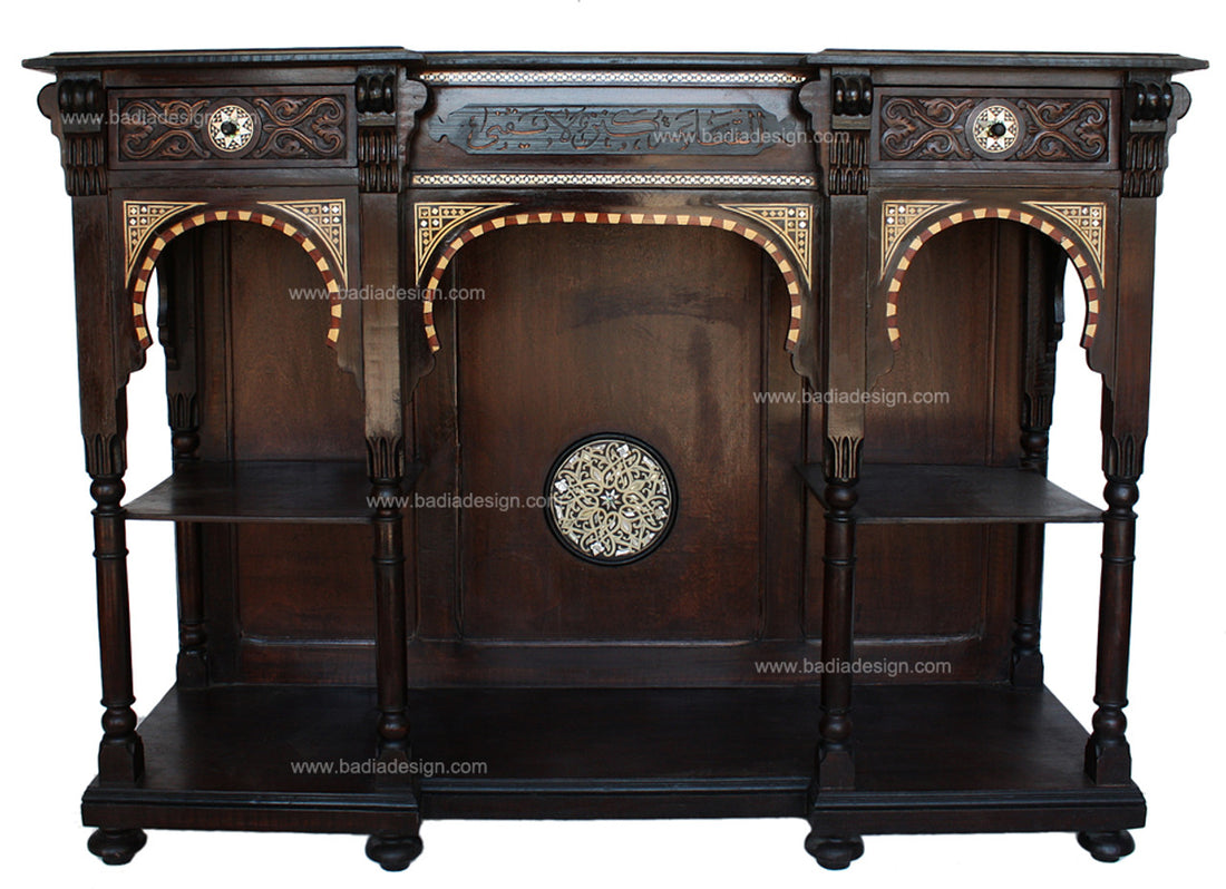 Ornate Mother of Pearl Inlay Cabinet with Mirror