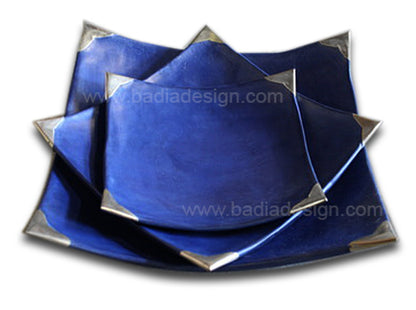 Tadelakt Pottery Square Plates with Metal Inlay