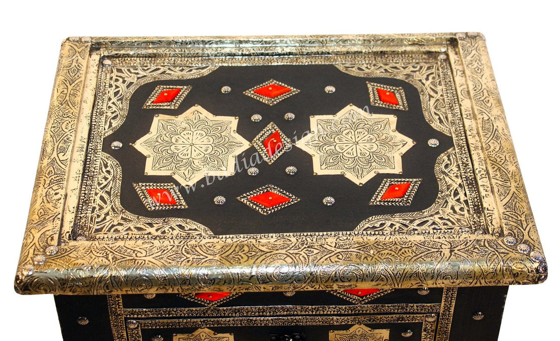 Premium Leather Cabinet with Orange Bone Inlay