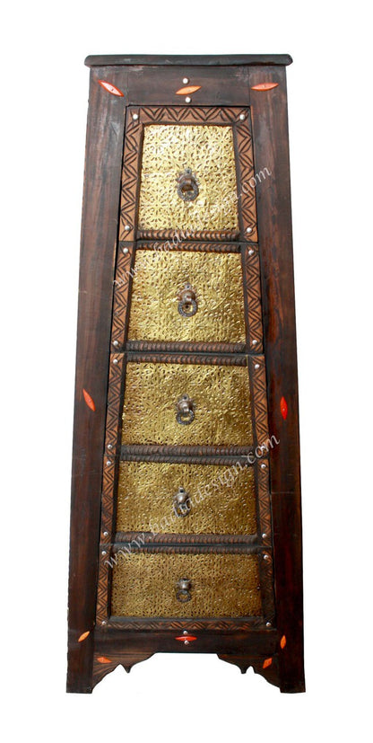 Tall Pyramid Shaped Metal and Bone Cabinet