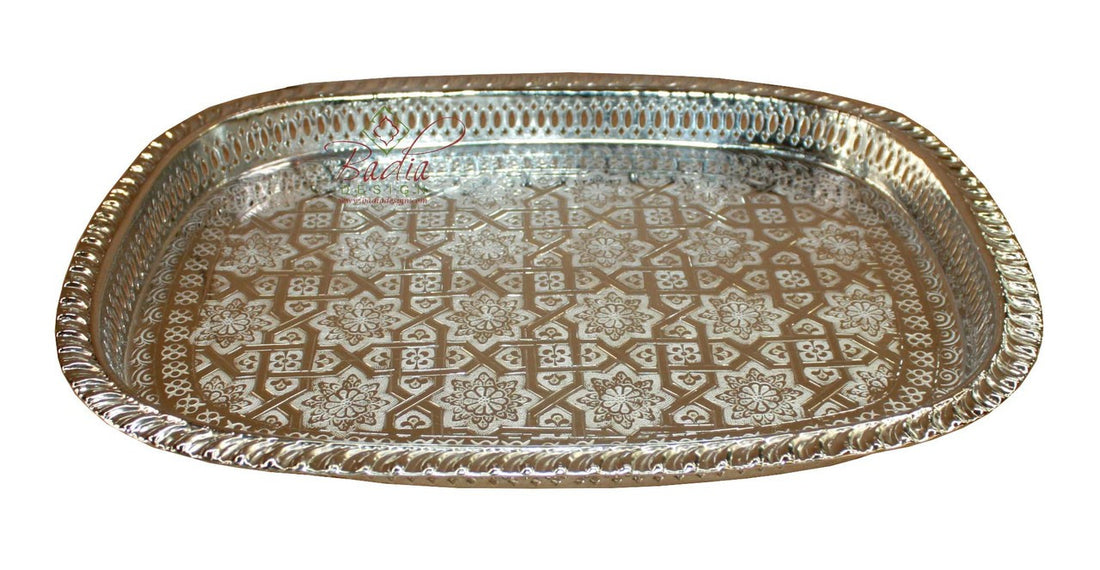 Rectangular-Shaped Moroccan Engraved Silver Tray