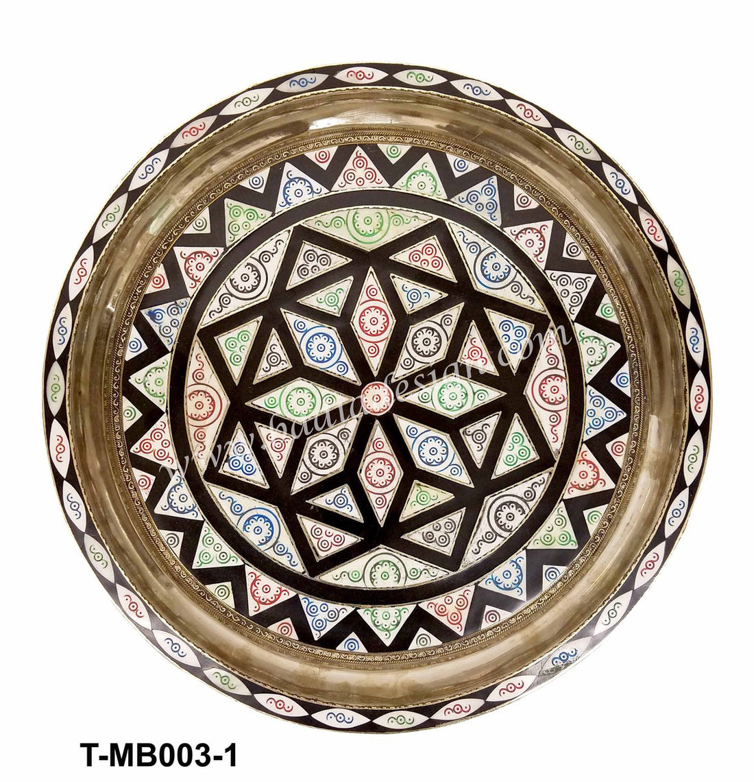 Decorative Moroccan tray with geometric pattern on a white background