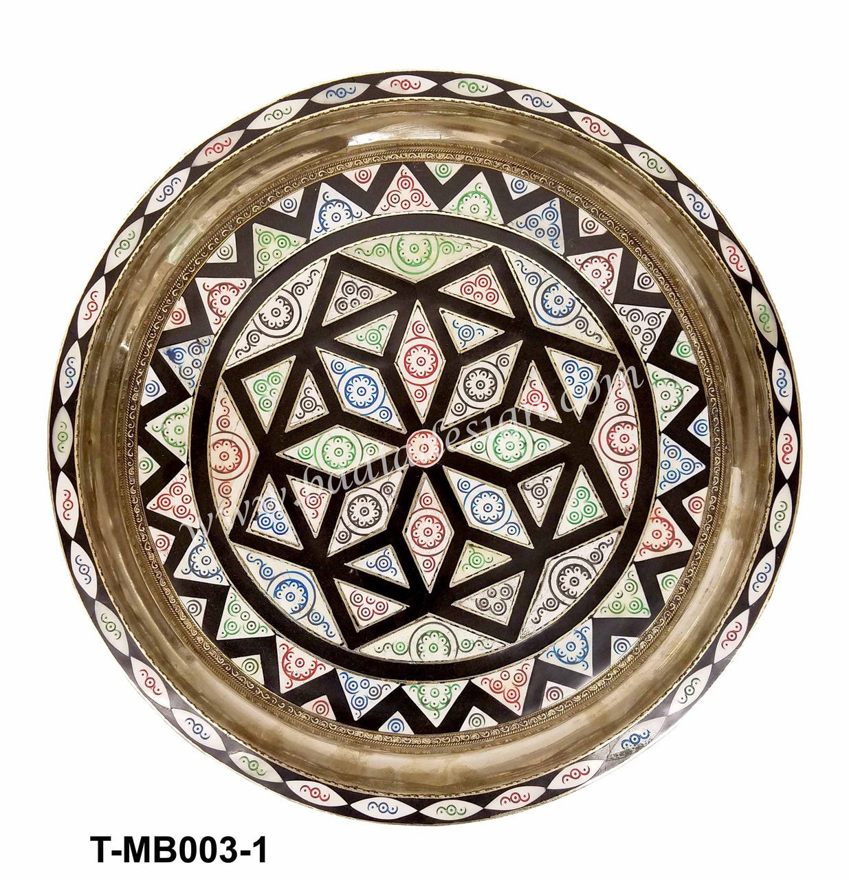Decorative Moroccan tray with geometric pattern on a white background