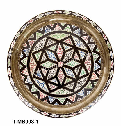 Decorative Moroccan tray with geometric pattern on a white background