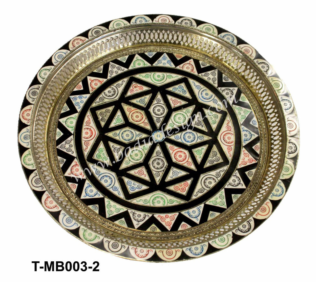 Decorative Moroccan tray with geometric pattern on a white background