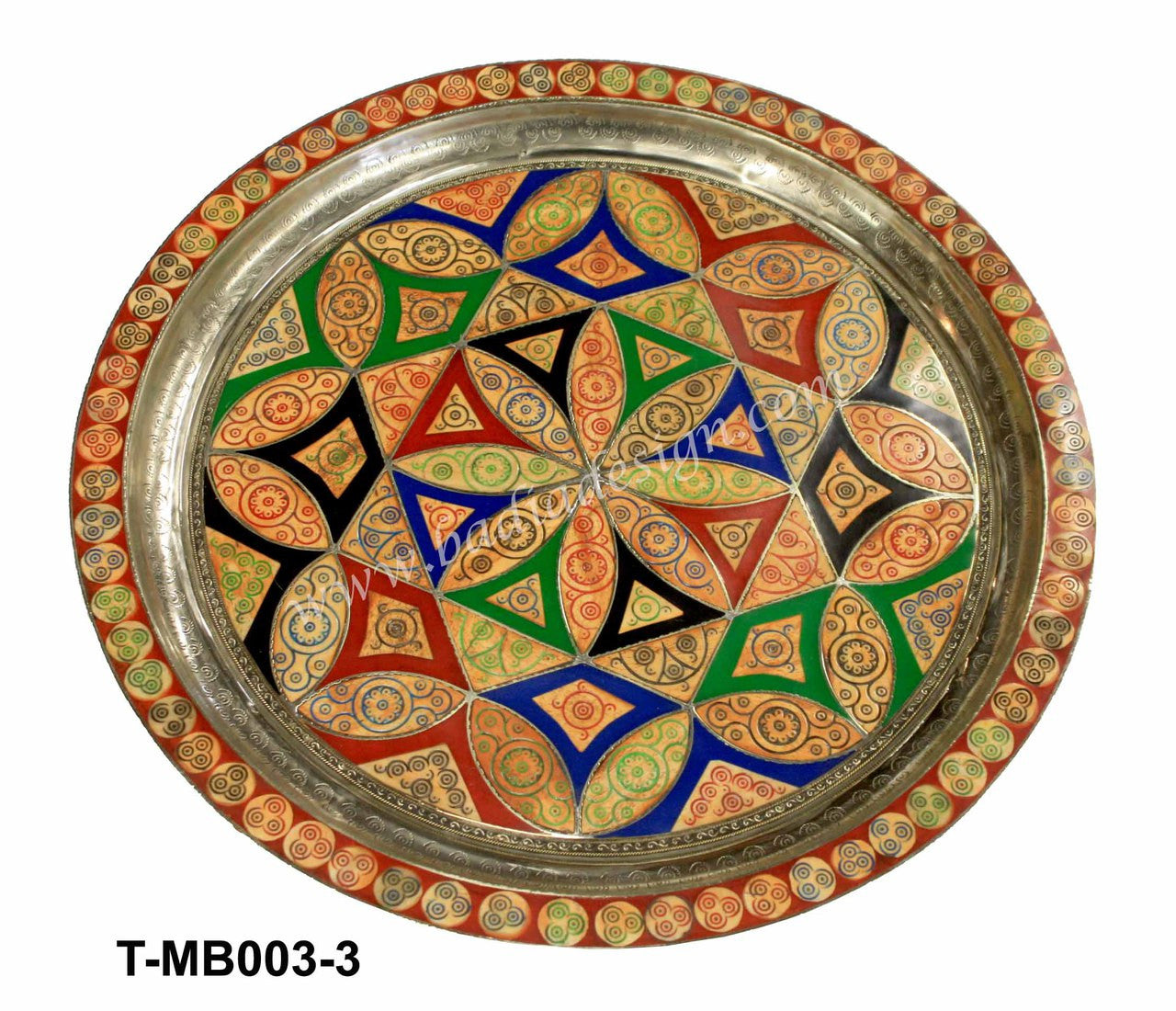 Decorative Moroccan tray with geometric pattern on a white background