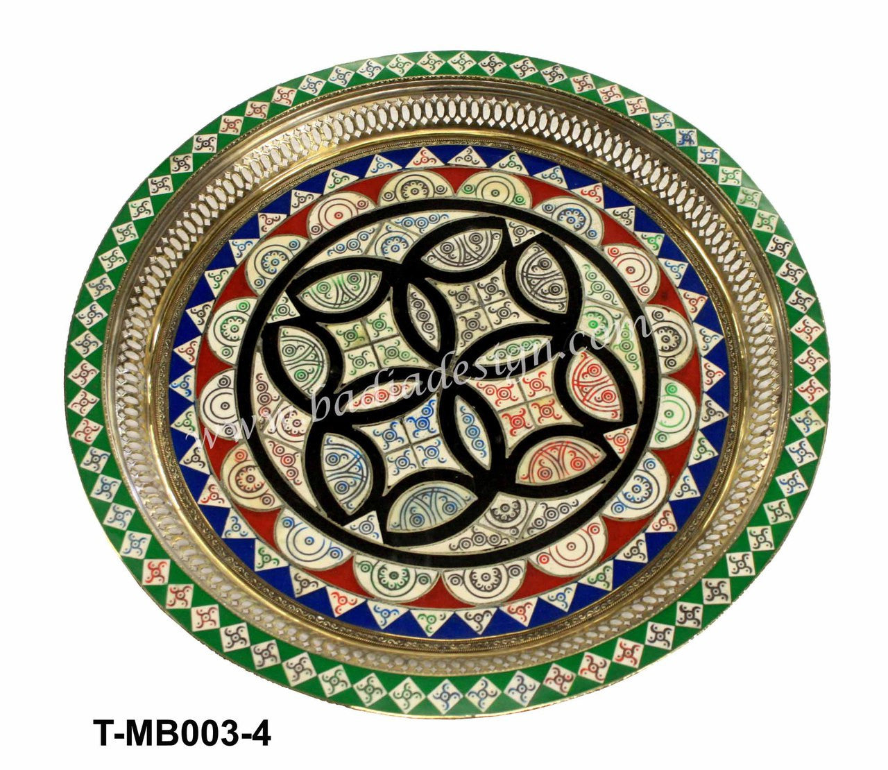 Decorative Moroccan tray with geometric pattern on a white background